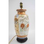 JAPANESE SATSUMA TABLE LAMP, polychrome bronze and enamels on white background,