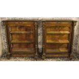 DISPLAY CABINETS, a pair, Victorian ebonised, amboyna and gilt metal mounted,