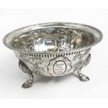EDWARDIAN SILVER BOWL, beaded edge, decorated English country scenes with milkmaid and cow,