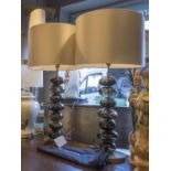 PORTA ROMANA LARGE ADAM TABLE LAMPS, a pair, with shades, 90cm H.