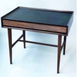 WRITING TABLE, 1970's teak with leather writing surface and frieze drawer, 92cm W x 59cm D x 75cm H.