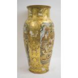 JAPANESE SATSUMA VASE, Meiji period porcelain with raised enamel and gilt samurai warriors,