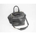 ALEXANDER WANG EMILE SATCHEL BAG, black pebbled leather with leather trims,