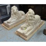 RECUMBENT LIONS, a pair, in the English country house inspired style, 122cm L.