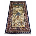 FINE SIGNED AMRITSAR PICTORIAL RUG, 225cm x 123cm,