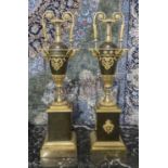 GARNITURE, a pair, ormolu and bronze of classical style, 44cm W.
