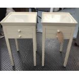 OKA GUSTAVIAN BEDSIDE TABLES, a pair, in a cream painted finish, each with two short drawers,