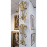 WALL SCONCES, a pair, of substantial proportions cream and gilt with prince of Wales feathers,