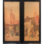 OTTO PILNY (1866-1936) 'Arabic Market', lithographs 60cm x 22cm, a pair, framed.