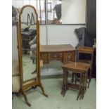 BOWFRONT WRITING TABLE, early 20th century mahogany with three drawers,