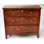 HALL CHEST, Regency mahogany of adapted shallow proportions with three long drawers,