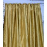 CURTAINS, four pairs in gold silk, lined and interlined (with faults,