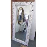 WALL MIRROR, with a distressed white carved frame, 76cm W x 170cm H.