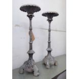 PRICKET CANDLESTICKS, a pair, distressed, 65cm H.