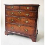 CHEST, early 18th century English Queen Anne figured walnut with two short and three long drawers,