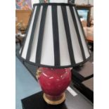 TABLE LAMP, Chinese style in red glaze with shade, 64cm H.