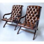 SLIPPER ARMCHAIRS, a pair, Regency style mahogany framed,