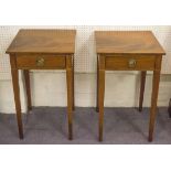 BEDSIDE TABLES, a pair, Georgian and later mahogany, each with a drawer and line inlay,