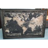 MAP OF THE WORLD, vintage cartography style finish, framed, 180cm x 120cm.