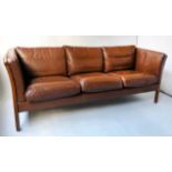 STOUBY SOFA, three seater, 1970's Danish mid brown grained leather, 203cm W.