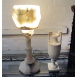 ALABASTER TABLE LAMP, 52cm H and a Classical vase, 34cm H.