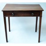 WRITING TABLE, George III mahogany with full width frieze drawer and square section supports,