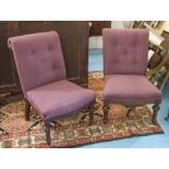 NURSING CHAIRS, a pair, Victorian mahogany in striped purple fabric, 47cm W.