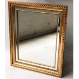 WALL MIRROR, Georgian style, rectangular with bevelled marginal plates, rope twist and beaded frame,