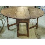 GATELEG TABLE, early Georgian oak with hinged oval top and single drawer, 66cm H x 44cm x 109cm,