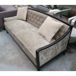 SOFA, two seater, deep button back wood frame plus scatter cushions, 190cm L.