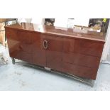 SIDEBOARD, with six drawers and two cupboards on metal supports, 190cm x 56cm x 90cm H.