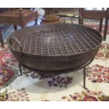 KADAI FIRE BOWL ON STAND, Indian style with a trellis grill and handles, 85cm x 80cm x 48cm H.