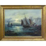 19th CENTURY SCHOOL 'Marine Scenes', a pair of oils on canvas, signed, 22cm x 30cm, framed.