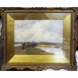 SYDNEY MANOOCH (British 1855-1917) 'Crossing the Bridge', watercolour, signed lower right,