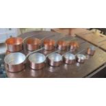 BATTERIE DE CUISINE, a set of five graduated copper pans, the largest 20cm diam,