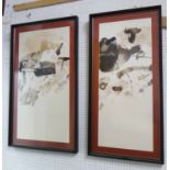 CONTEMPORARY SCHOOL, untitled, diptych of prints on paper, on red mount framed and glazed,