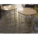 OCCASIONAL TABLES, a pair, gilt metal framed, each with a circular marble top, 45cm diam x 54cm H.