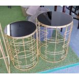 SIDE TABLES, a graduated pair, French 1960's style, smoked glass tops, tallest 61cm H.