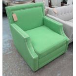 FATBOY ARMCHAIR, in green upholstery with chrome studded detail, 89cm x 94cm x 94cm.