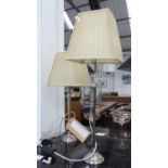 LUCY COAT TABLE LAMPS, a pair, column type in steel with shades.