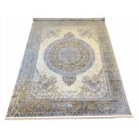 FINE PURE SILK QUM DESIGN RUG, 200cm x 150cm.