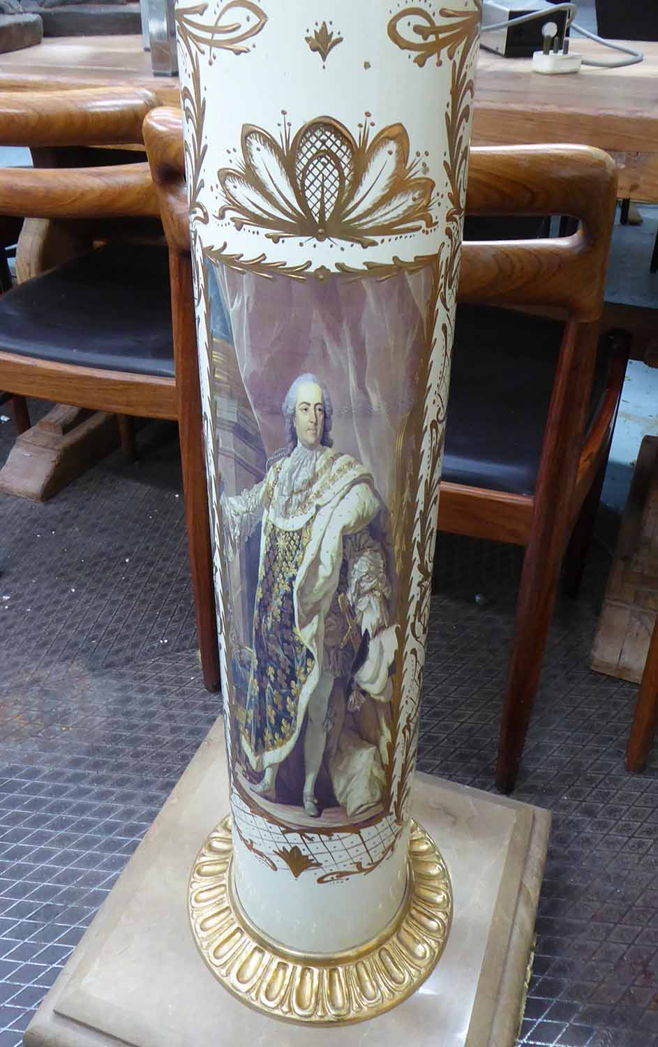 PEDESTALS, a pair, Viennese style decorated metal with brass capitals, marble tops and bases, - Image 2 of 3