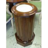 CYLINDRICAL POT CUPBOARD, Victorian mahogany with an inlaid white marble top and fluted sides,