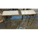 OCCASIONAL TABLES, a pair, gilt metal framed, each with a rectangular marble top,
