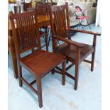 DINING CHAIRS, a set of eight, Balinese teak, two carvers, 112cm H.