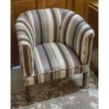 TUB CHAIR, Edwardian mahogany in grey striped fabric on castors, 67cm W.