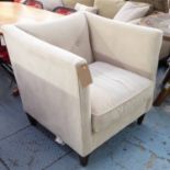 ARMCHAIR, in a cream fabric on square supports, 85cm W.