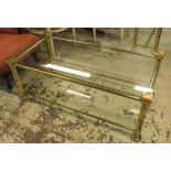 LOW TABLE, brass with two glass tiers, 47cm H x 120cm x 60cm.