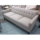 SOFA, three seater, in neutral fabric on square supports, 192cm L.