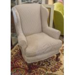 WING ARMCHAIR, Georgian style in ticking upholstery, 98cm H x 78cm.